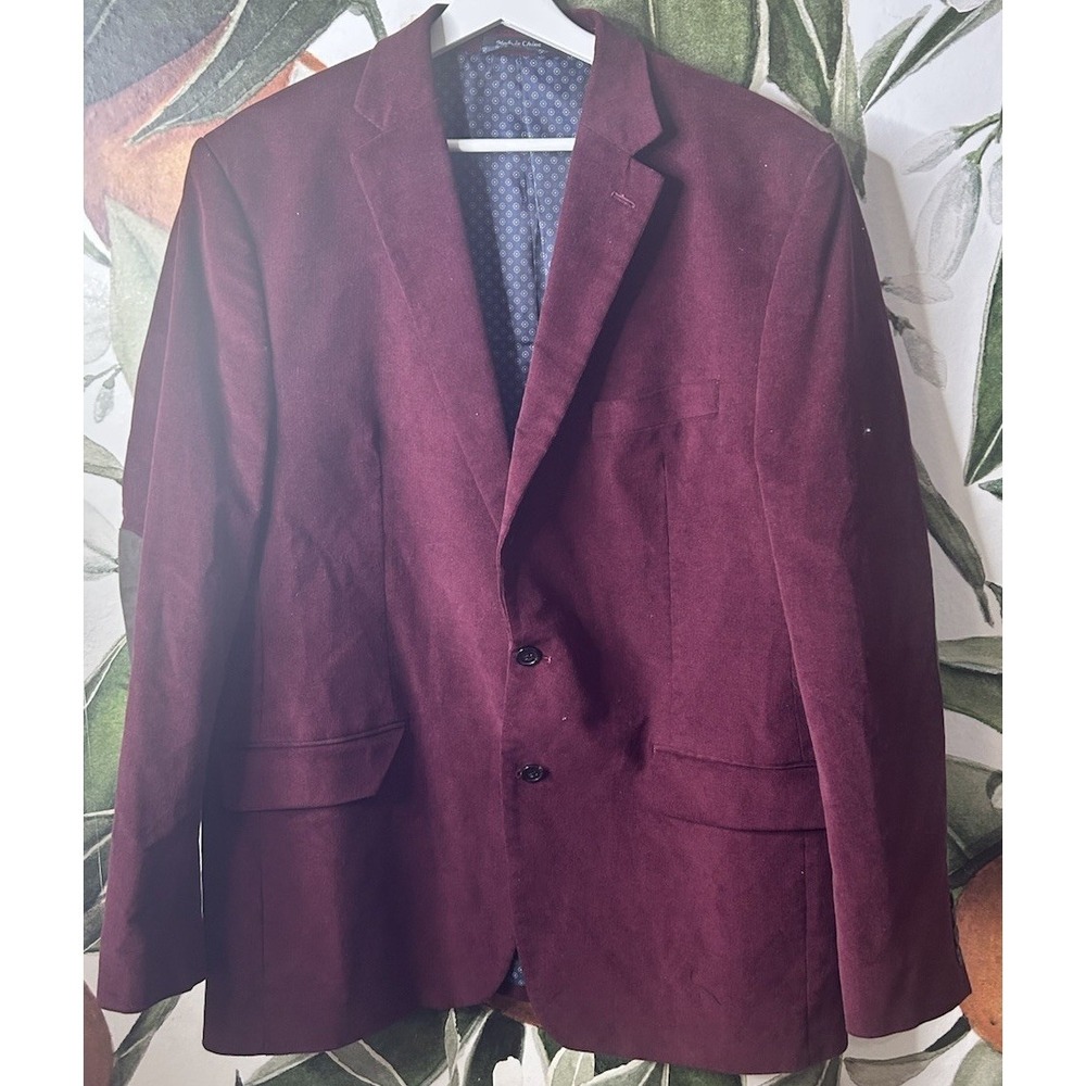 Ralph Lauren Black Label 44L Burgundy Red Elbow Patch Cotton Blazer Jacket